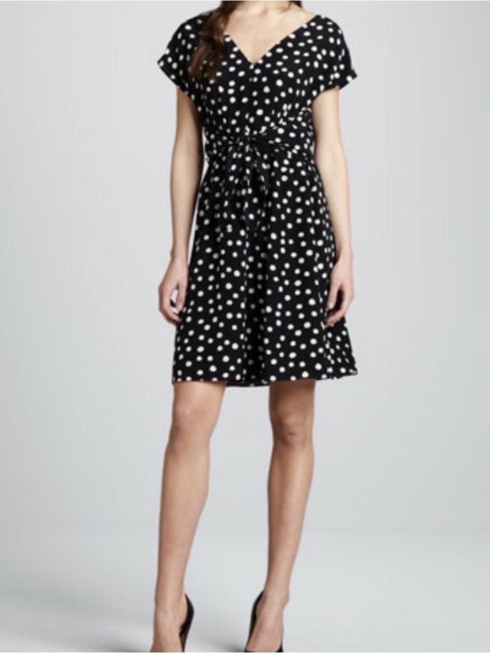 Rebecca Taylor Women Black White Polka Dot silk Dress Size 10 Tie Waist